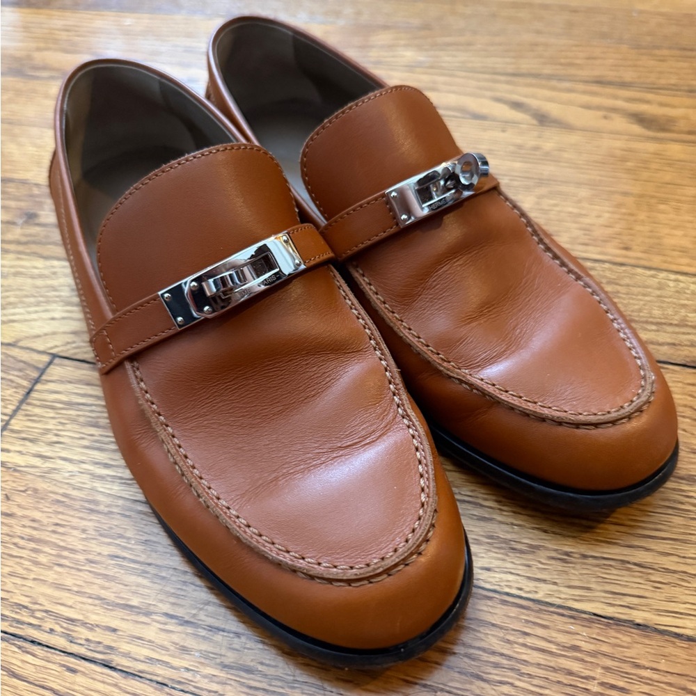 Hermes Destin Gold Leather Loafer 37 Authentic